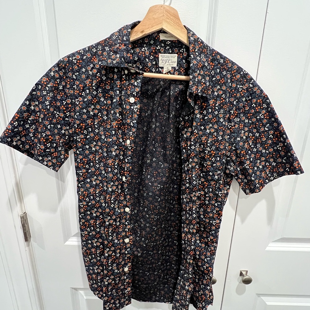 J. Crew Floral Navy Short Sleeve Shirt